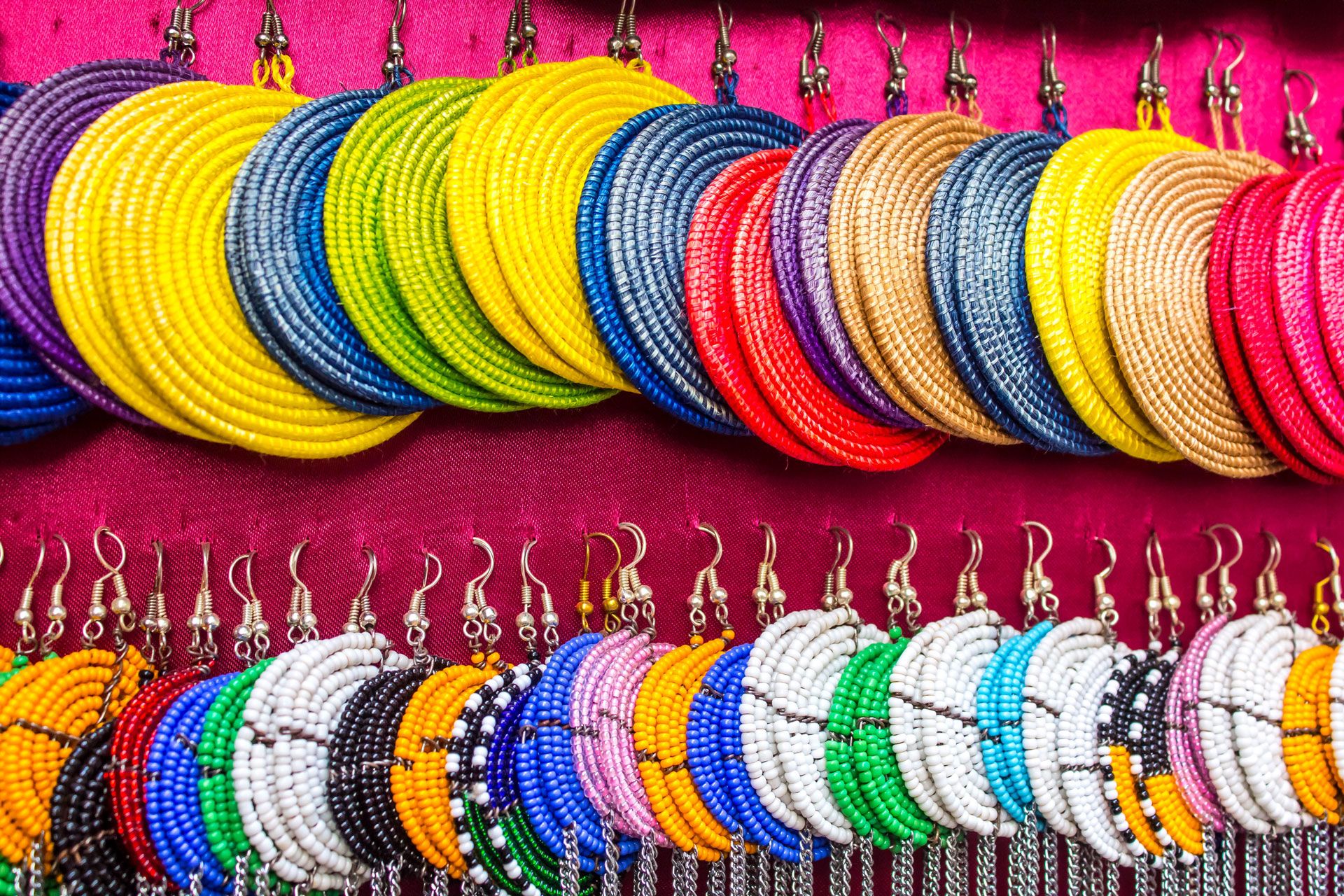 Beaded earrings on sale at a market