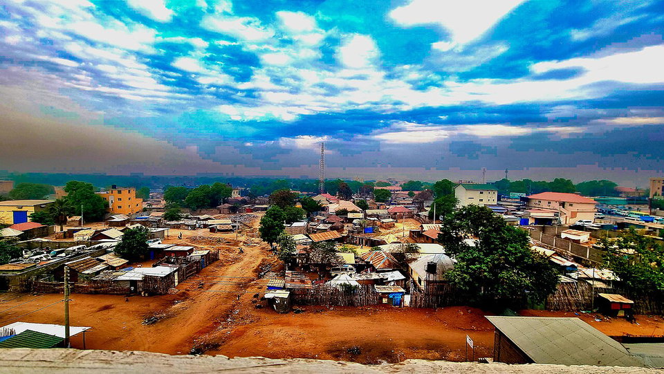 Aerial view of Juba city along the White Nile at sunset, South Sudan