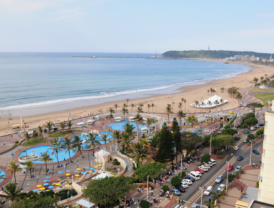 Durban's Golden Mile beachfront with the warm Indian Ocean in the evening