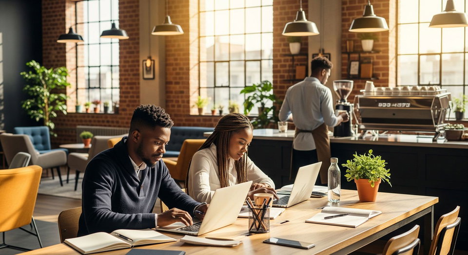 Entrepreneurs working at a co-working space