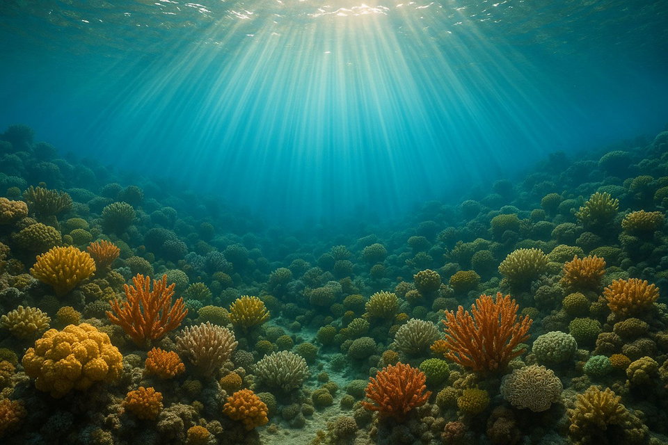 Coral rerds on the bottom of the ocean