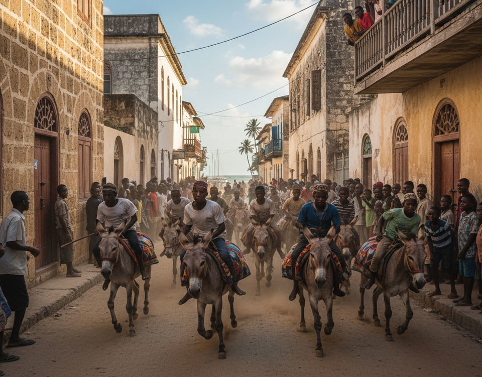 Donkey race along the streets of Lamu