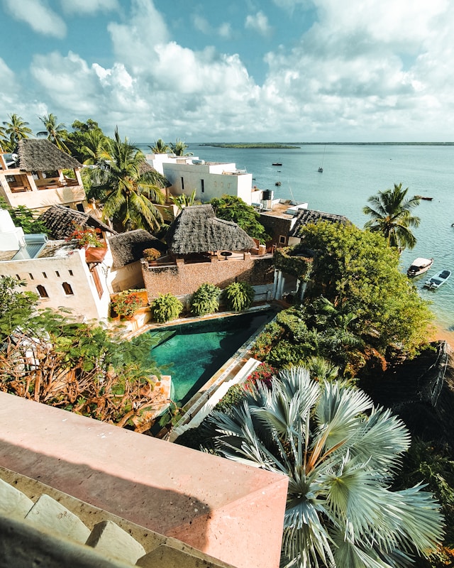 Overlooking a private property with a pool in Lamu Island.