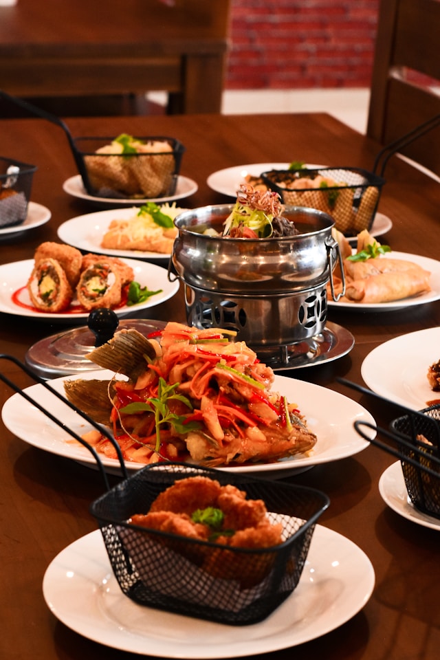 Food served at a table at a restaurant. Photo by Michael Joseph.