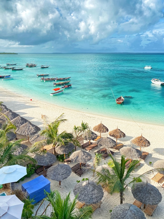 An aerial view of a beach in Zanzibar. Photo by Olga Budko. 