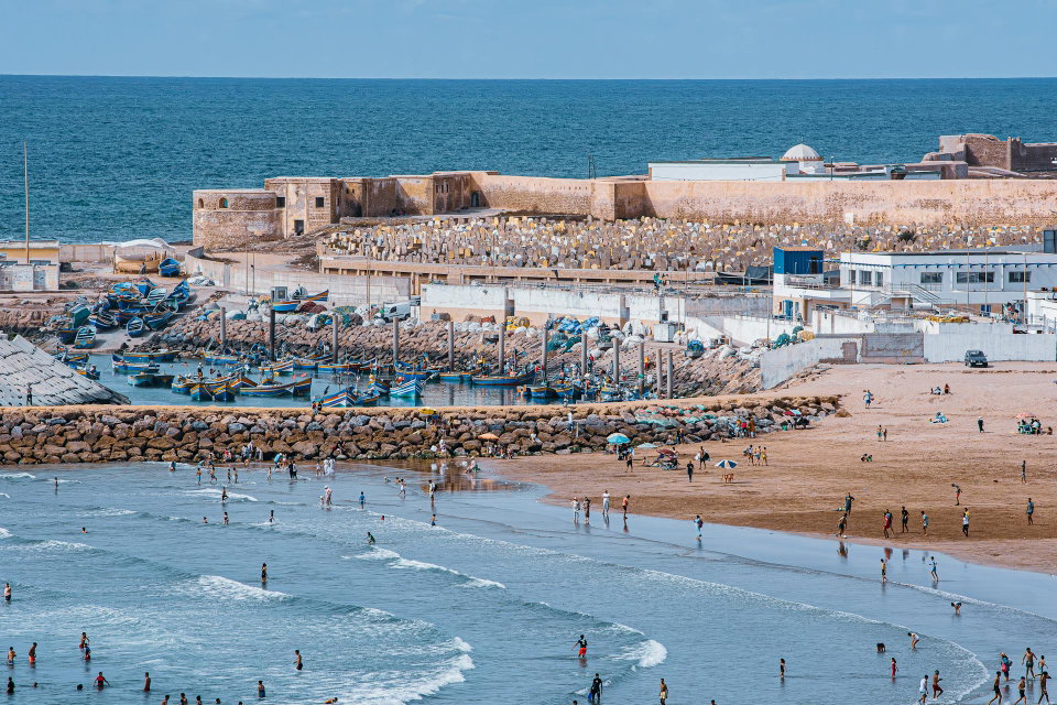 People enjoy the beach in El Jadida, Morocco