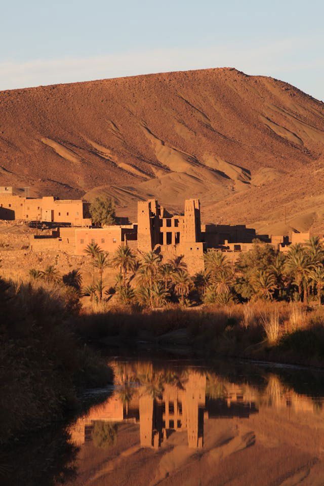 Village and Oasis on Desert. Agdz, Drâa-Tafilalet, Morocco