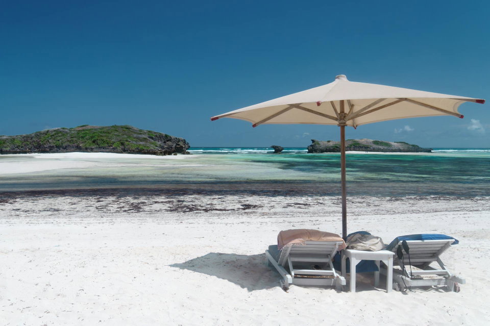 Turquoise waters and white sand beach at Watamu, Kenya Coast